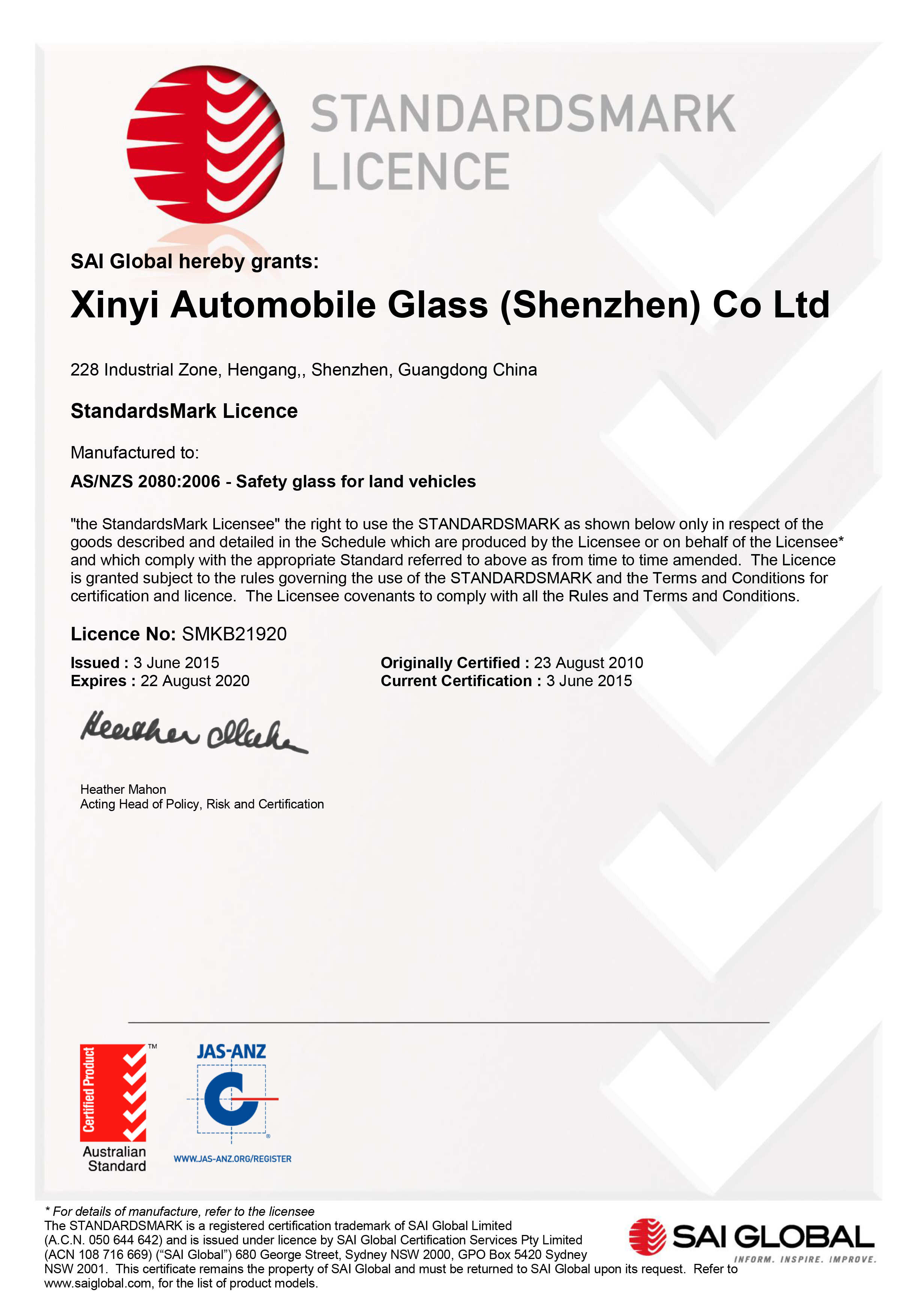 Certificates Auto Glass Shop